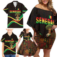 Senegal Tribal Pattern Family Matching Off Shoulder Short Dress and Hawaiian Shirt Baobab Character and Red Yellow Green Flag Theme Design - Wonder Print Shop