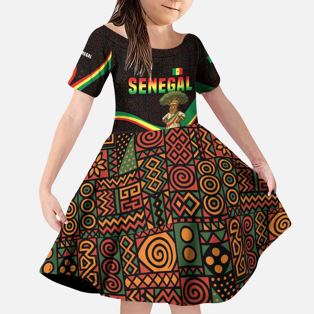 Senegal Tribal Pattern Family Matching Puletasi and Hawaiian Shirt Baobab Character and Red Yellow Green Flag Theme Design - Wonder Print Shop