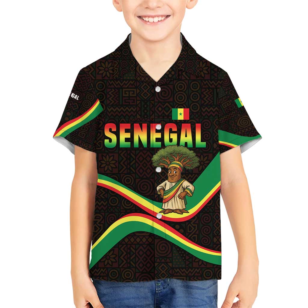 Senegal Tribal Pattern Family Matching Puletasi and Hawaiian Shirt Baobab Character and Red Yellow Green Flag Theme Design - Wonder Print Shop