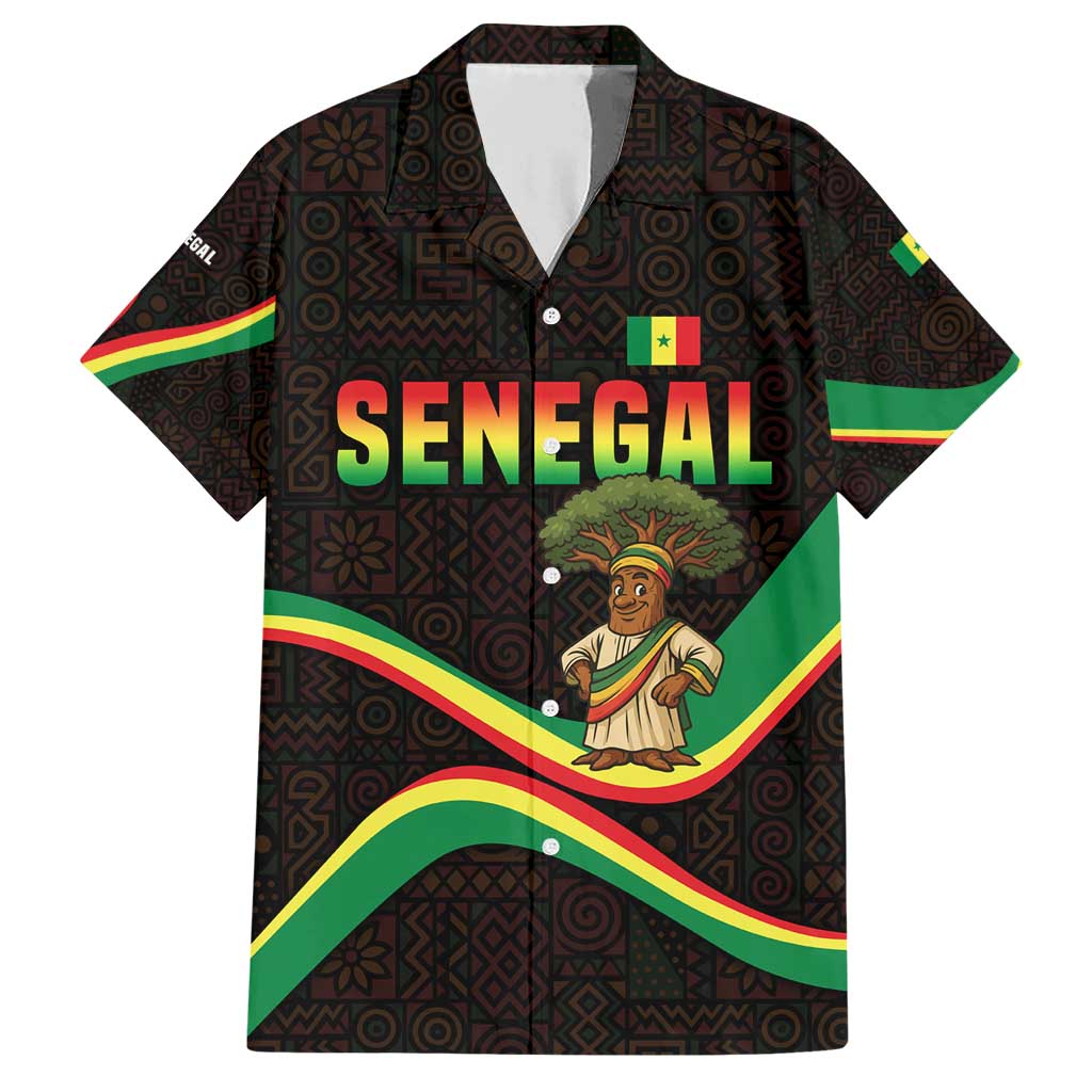 Senegal Tribal Pattern Family Matching Short Sleeve Bodycon Dress and Hawaiian Shirt Baobab Character and Red Yellow Green Flag Theme Design - Wonder Print Shop