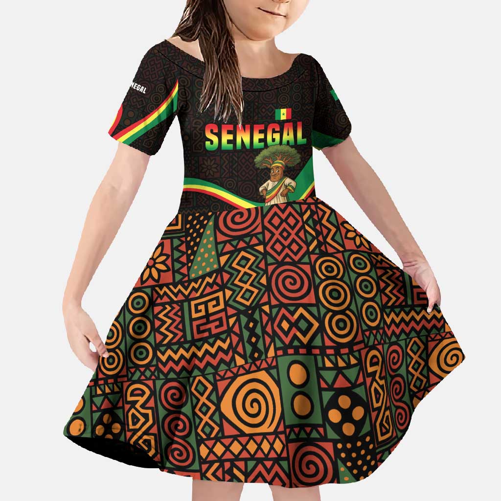 Senegal Tribal Pattern Family Matching Summer Maxi Dress and Hawaiian Shirt Baobab Character and Red Yellow Green Flag Theme Design - Wonder Print Shop