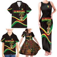 Senegal Tribal Pattern Family Matching Tank Maxi Dress and Hawaiian Shirt Baobab Character and Red Yellow Green Flag Theme Design - Wonder Print Shop