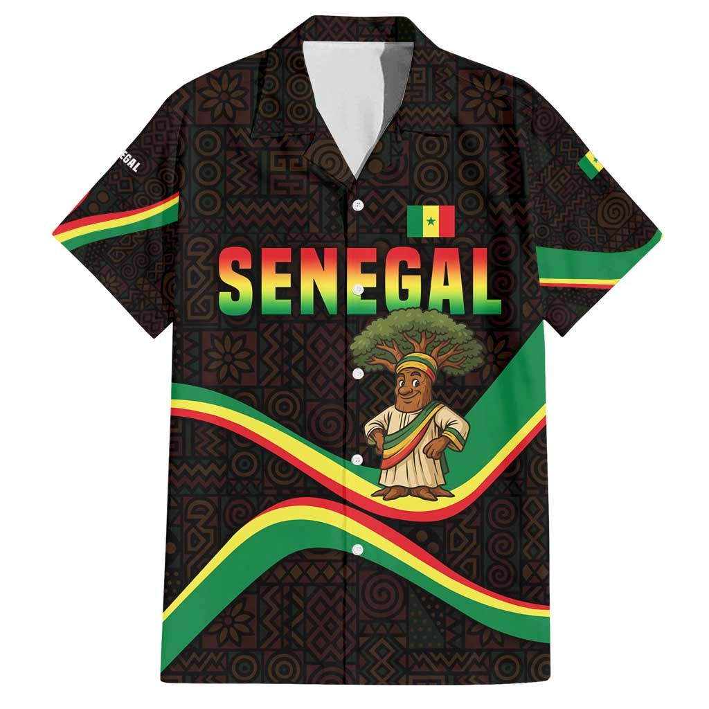 Senegal Tribal Pattern Family Matching Tank Maxi Dress and Hawaiian Shirt Baobab Character and Red Yellow Green Flag Theme Design - Wonder Print Shop