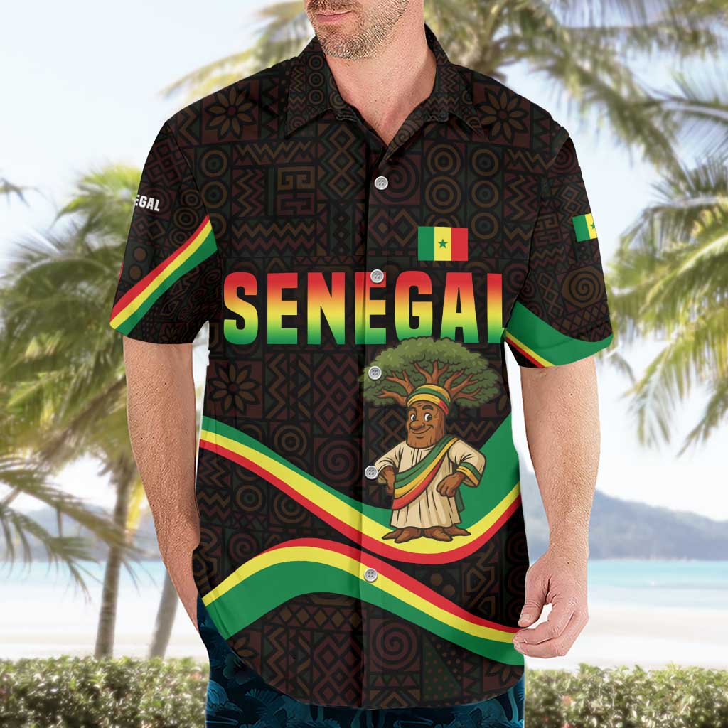 Senegal Tribal Pattern Hawaiian Shirt Baobab Character and Red Yellow Green Flag Theme Design - Wonder Print Shop