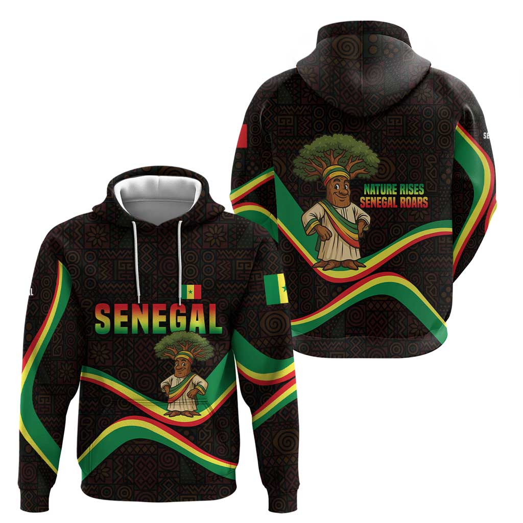 Senegal Tribal Pattern Hoodie Baobab Character and Red Yellow Green Flag Theme Design - Wonder Print Shop