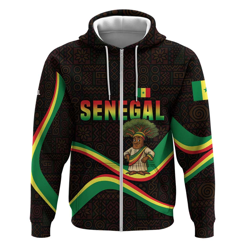 Senegal Tribal Pattern Hoodie Baobab Character and Red Yellow Green Flag Theme Design - Wonder Print Shop