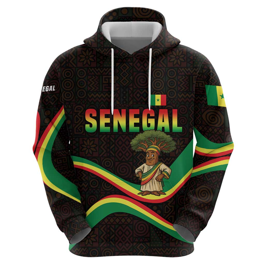 Senegal Tribal Pattern Hoodie Baobab Character and Red Yellow Green Flag Theme Design - Wonder Print Shop