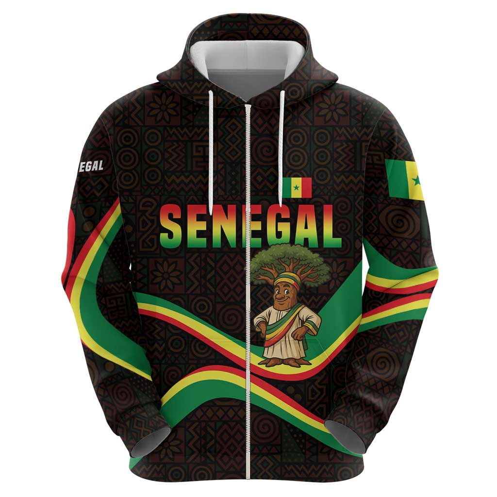 Senegal Tribal Pattern Hoodie Baobab Character and Red Yellow Green Flag Theme Design - Wonder Print Shop