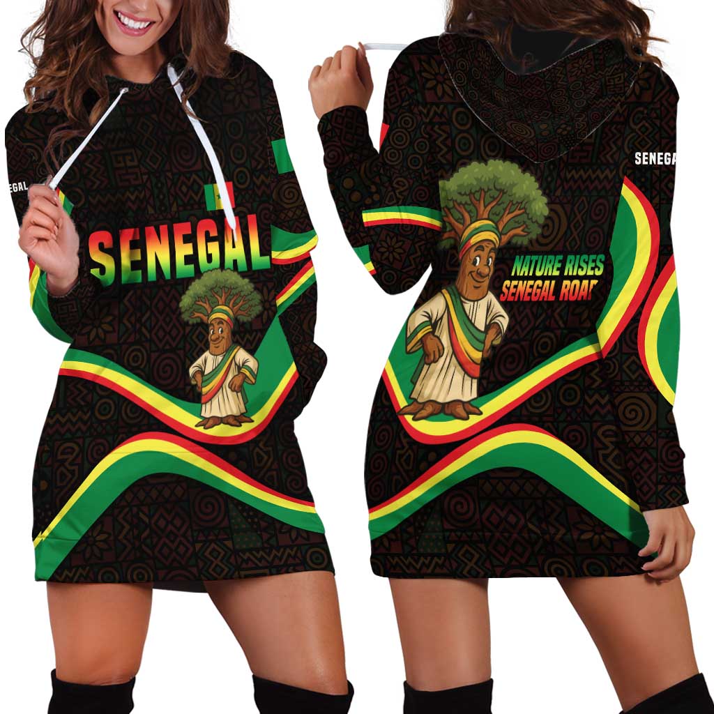 Senegal Tribal Pattern Hoodie Dress Baobab Character and Red Yellow Green Flag Theme Design - Wonder Print Shop