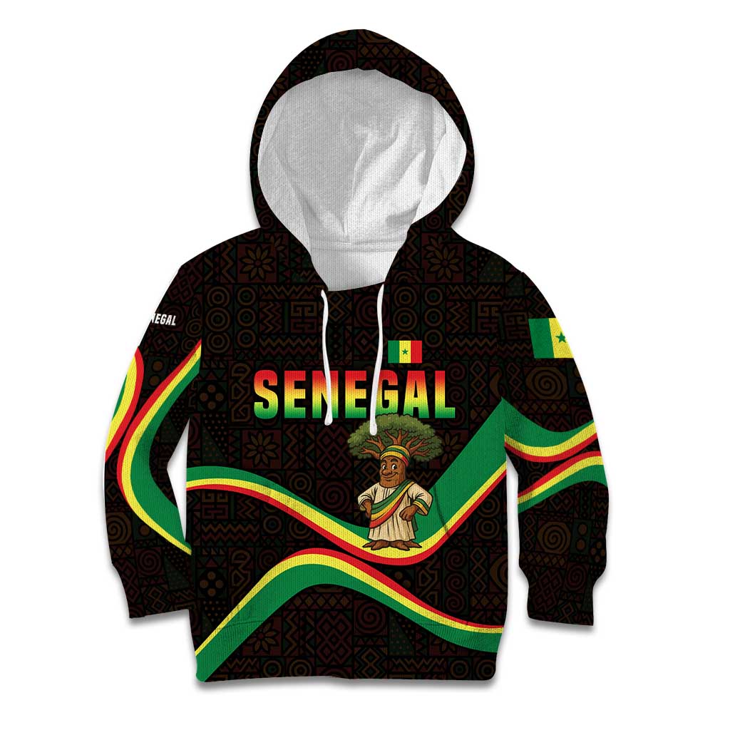 Senegal Tribal Pattern Kid Hoodie Baobab Character and Red Yellow Green Flag Theme Design - Wonder Print Shop
