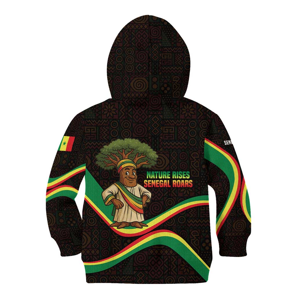 Senegal Tribal Pattern Kid Hoodie Baobab Character and Red Yellow Green Flag Theme Design - Wonder Print Shop