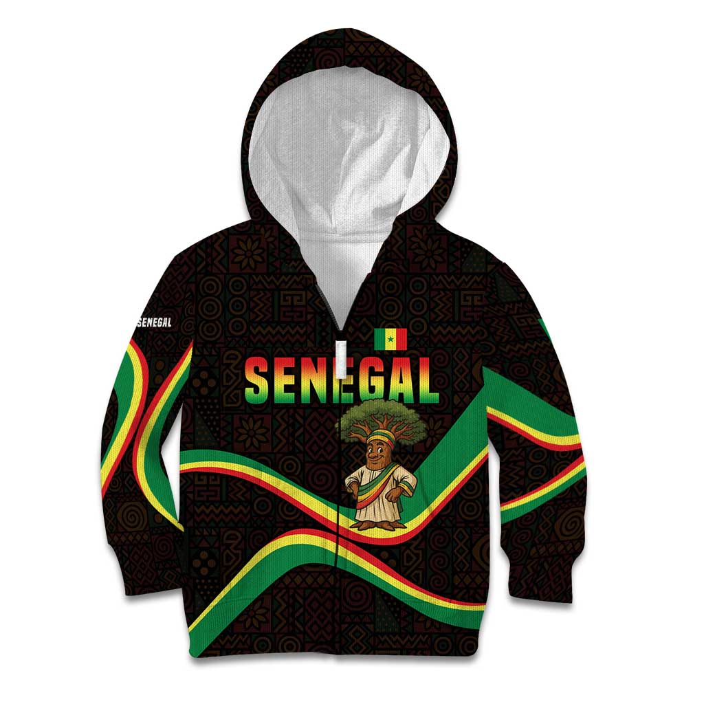 Senegal Tribal Pattern Kid Hoodie Baobab Character and Red Yellow Green Flag Theme Design - Wonder Print Shop