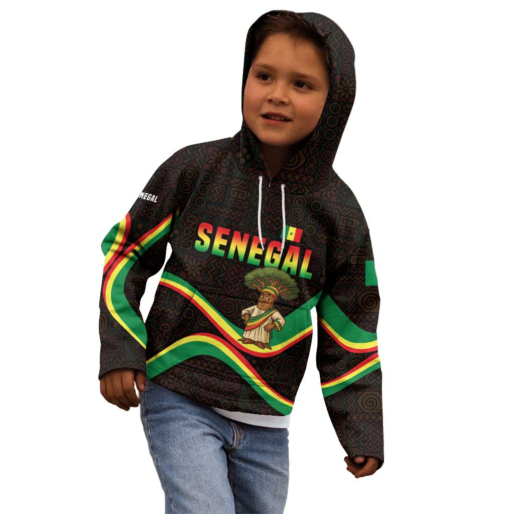 Senegal Tribal Pattern Kid Hoodie Baobab Character and Red Yellow Green Flag Theme Design - Wonder Print Shop