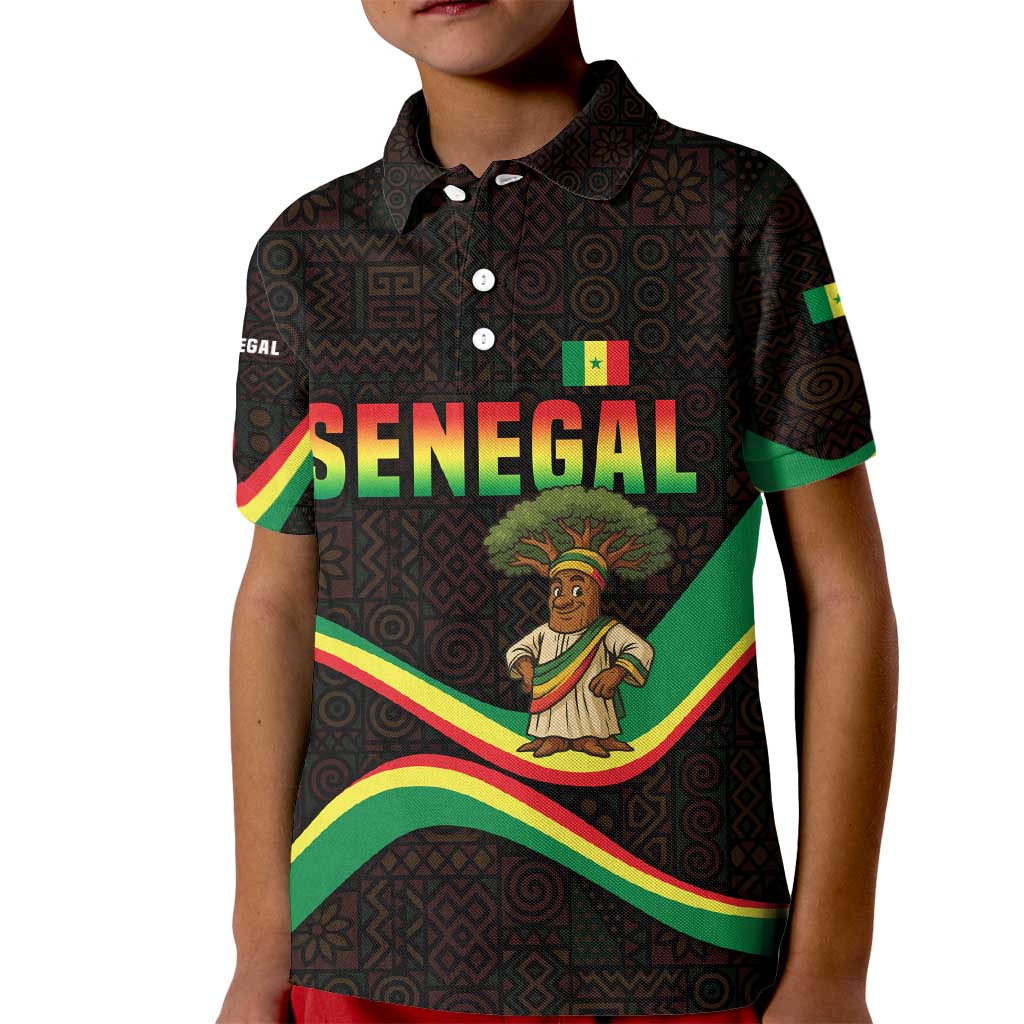 Senegal Tribal Pattern Kid Polo Shirt Baobab Character and Red Yellow Green Flag Theme Design - Wonder Print Shop