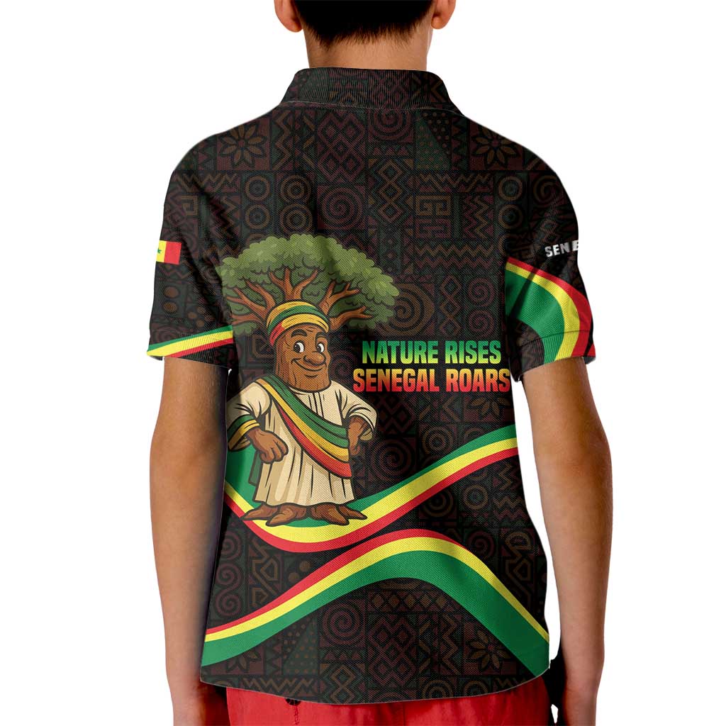 Senegal Tribal Pattern Kid Polo Shirt Baobab Character and Red Yellow Green Flag Theme Design - Wonder Print Shop