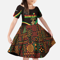 Senegal Tribal Pattern Kid Short Sleeve Dress Baobab Character and Red Yellow Green Flag Theme Design - Wonder Print Shop