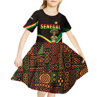 Senegal Tribal Pattern Kid Short Sleeve Dress Baobab Character and Red Yellow Green Flag Theme Design - Wonder Print Shop