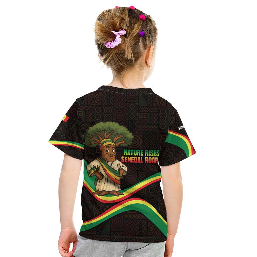 Senegal Tribal Pattern Kid T Shirt Baobab Character and Red Yellow Green Flag Theme Design - Wonder Print Shop