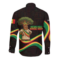Senegal Tribal Pattern Long Sleeve Button Shirt Baobab Character and Red Yellow Green Flag Theme Design - Wonder Print Shop