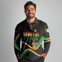 Senegal Tribal Pattern Long Sleeve Polo Shirt Baobab Character and Red Yellow Green Flag Theme Design - Wonder Print Shop
