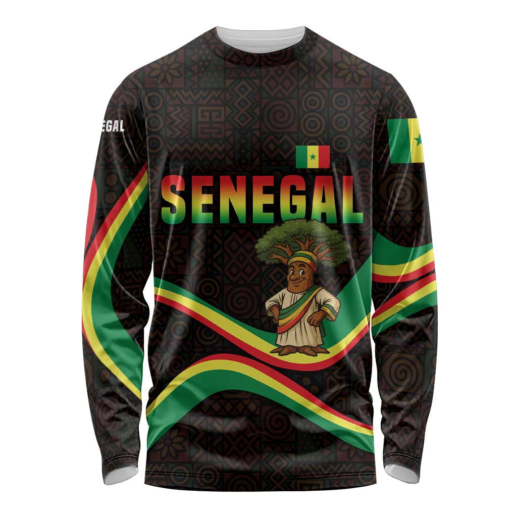 Senegal Tribal Pattern Long Sleeve Shirt Baobab Character and Red Yellow Green Flag Theme Design - Wonder Print Shop