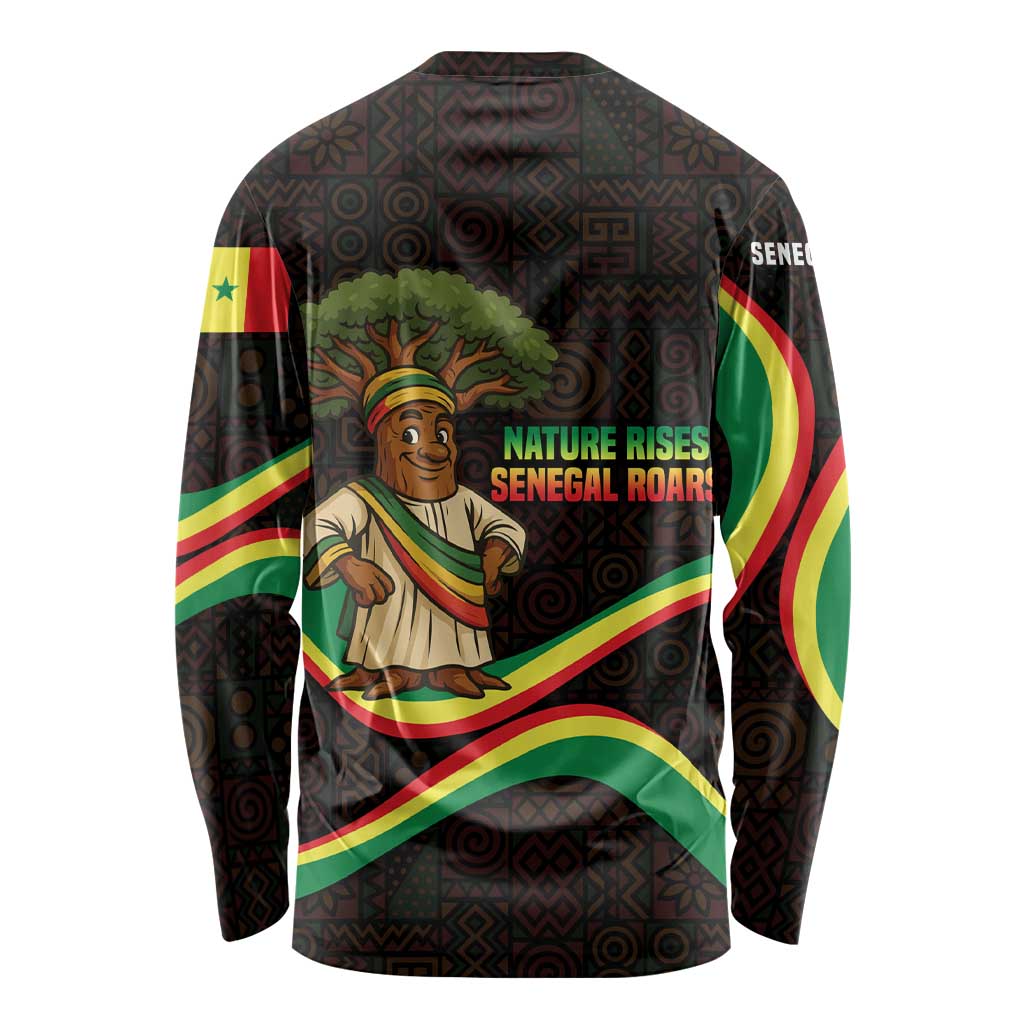Senegal Tribal Pattern Long Sleeve Shirt Baobab Character and Red Yellow Green Flag Theme Design - Wonder Print Shop