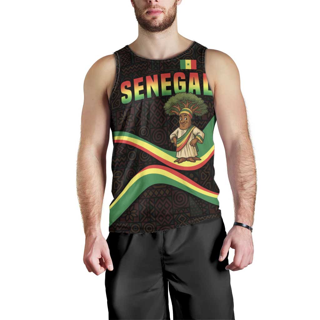 Senegal Tribal Pattern Men Tank Top Baobab Character and Red Yellow Green Flag Theme Design - Wonder Print Shop