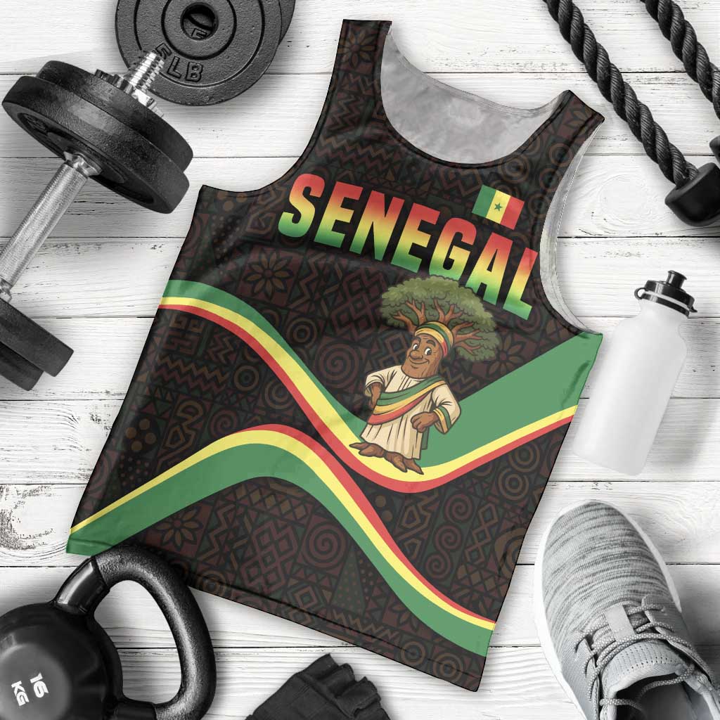 Senegal Tribal Pattern Men Tank Top Baobab Character and Red Yellow Green Flag Theme Design - Wonder Print Shop