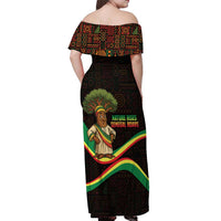 Senegal Tribal Pattern Off Shoulder Maxi Dress Baobab Character and Red Yellow Green Flag Theme Design - Wonder Print Shop
