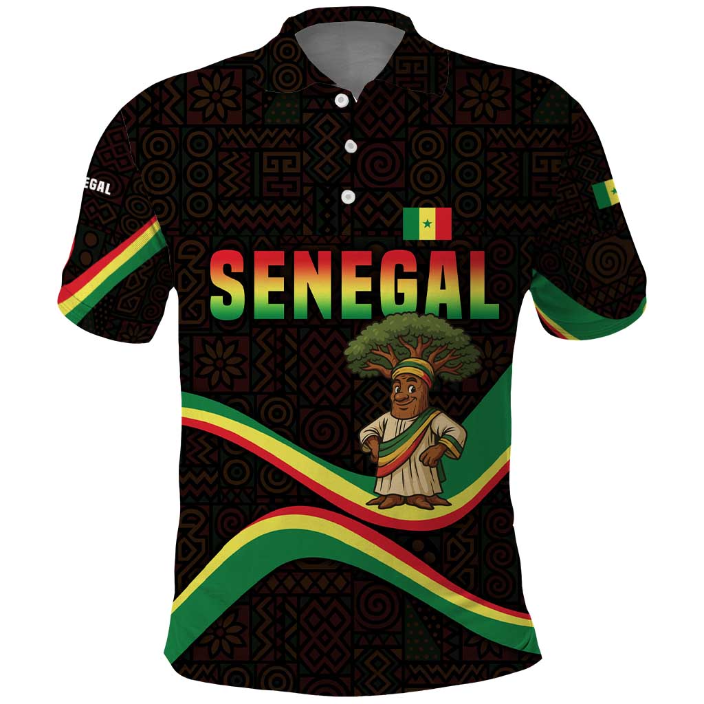 Senegal Tribal Pattern Polo Shirt Baobab Character and Red Yellow Green Flag Theme Design - Wonder Print Shop