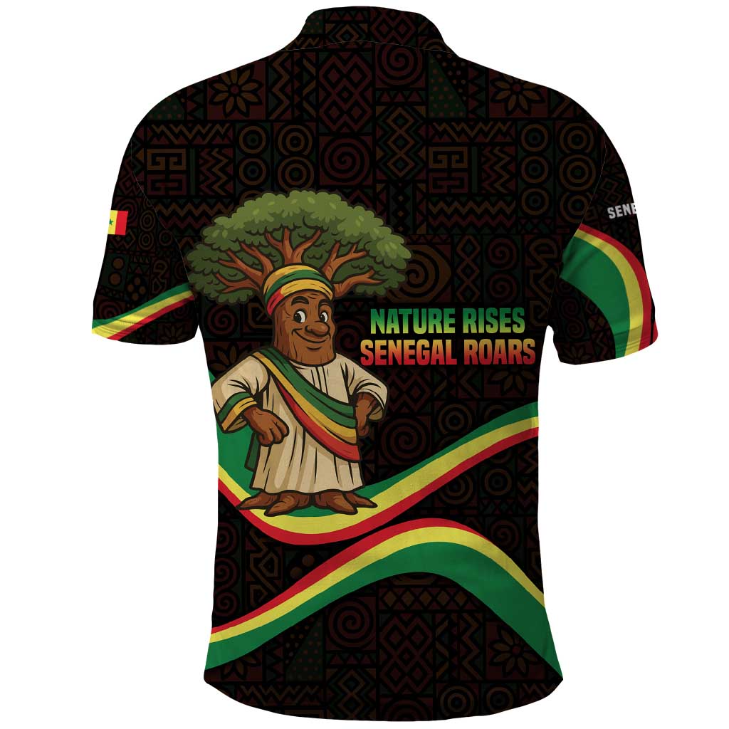 Senegal Tribal Pattern Polo Shirt Baobab Character and Red Yellow Green Flag Theme Design - Wonder Print Shop