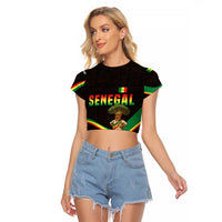 Senegal Tribal Pattern Raglan Cropped T Shirt Baobab Character and Red Yellow Green Flag Theme Design - Wonder Print Shop