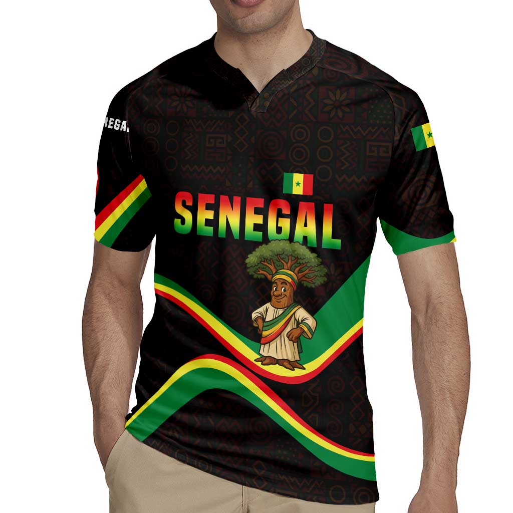 Senegal Tribal Pattern Rugby Jersey Baobab Character and Red Yellow Green Flag Theme Design - Wonder Print Shop