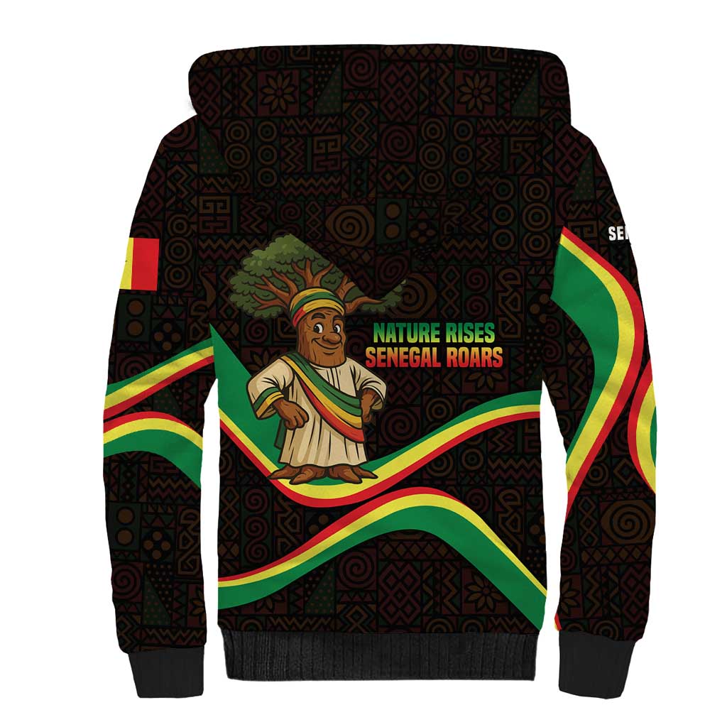 Senegal Tribal Pattern Sherpa Hoodie Baobab Character and Red Yellow Green Flag Theme Design - Wonder Print Shop