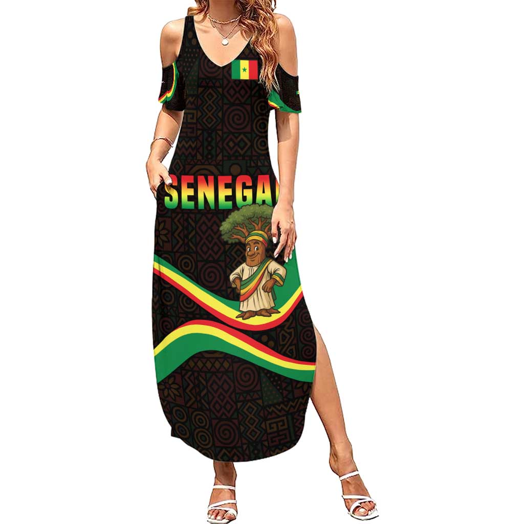 Senegal Tribal Pattern Summer Maxi Dress Baobab Character and Red Yellow Green Flag Theme Design - Wonder Print Shop