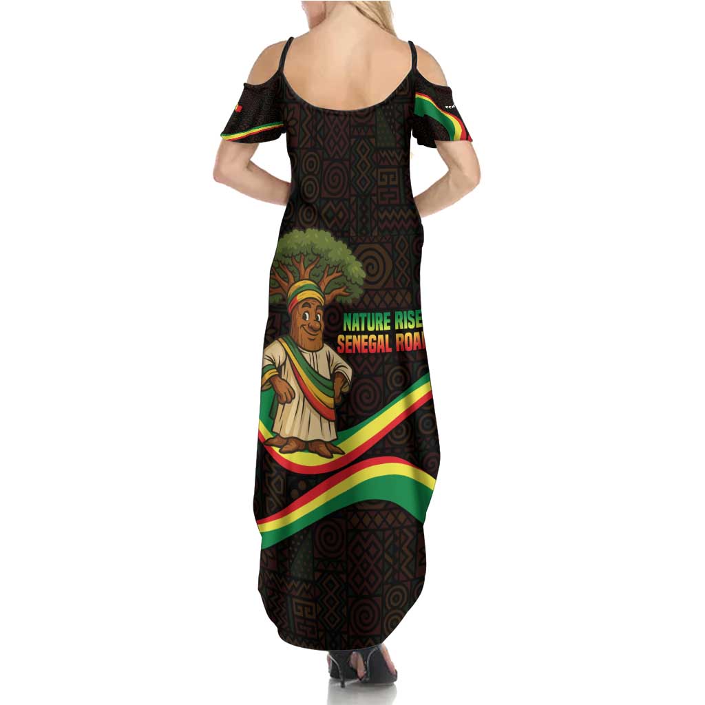 Senegal Tribal Pattern Summer Maxi Dress Baobab Character and Red Yellow Green Flag Theme Design - Wonder Print Shop
