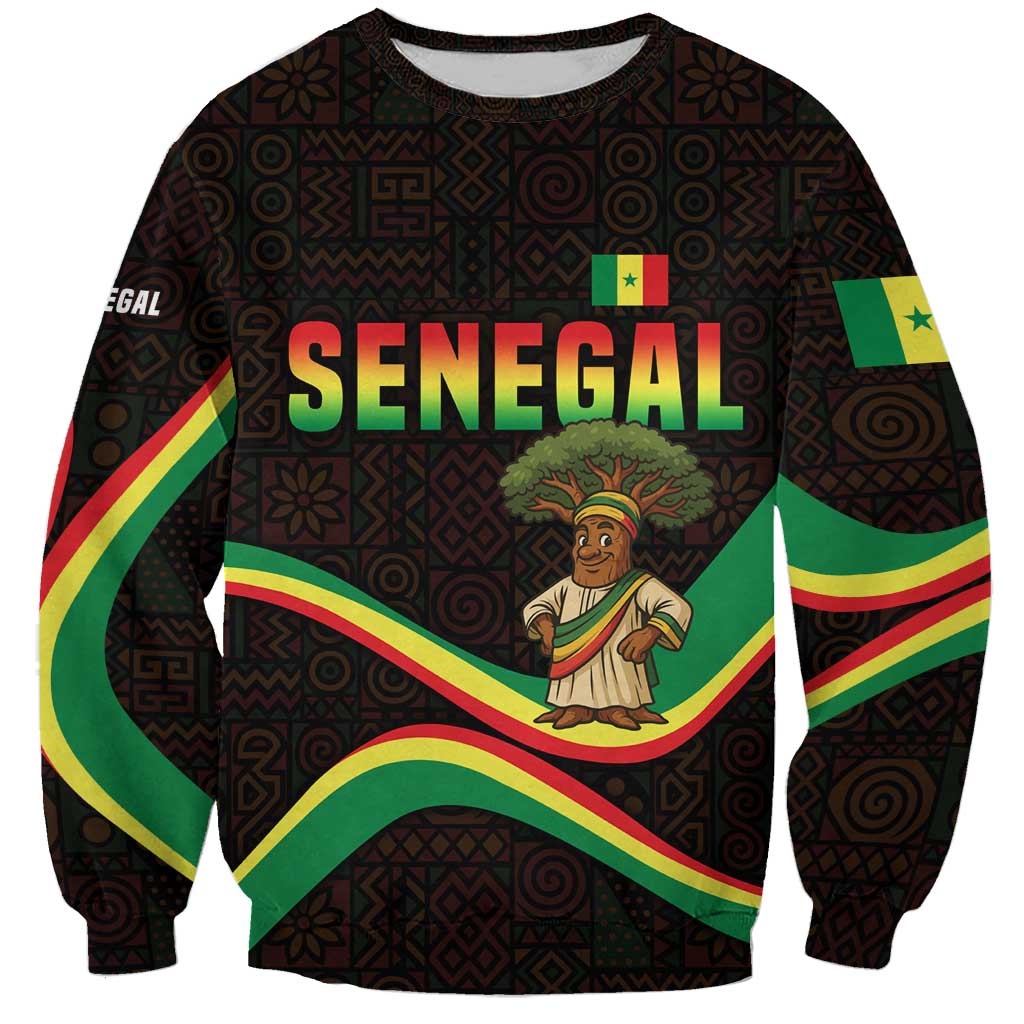 Senegal Tribal Pattern Sweatshirt Baobab Character and Red Yellow Green Flag Theme Design - Wonder Print Shop