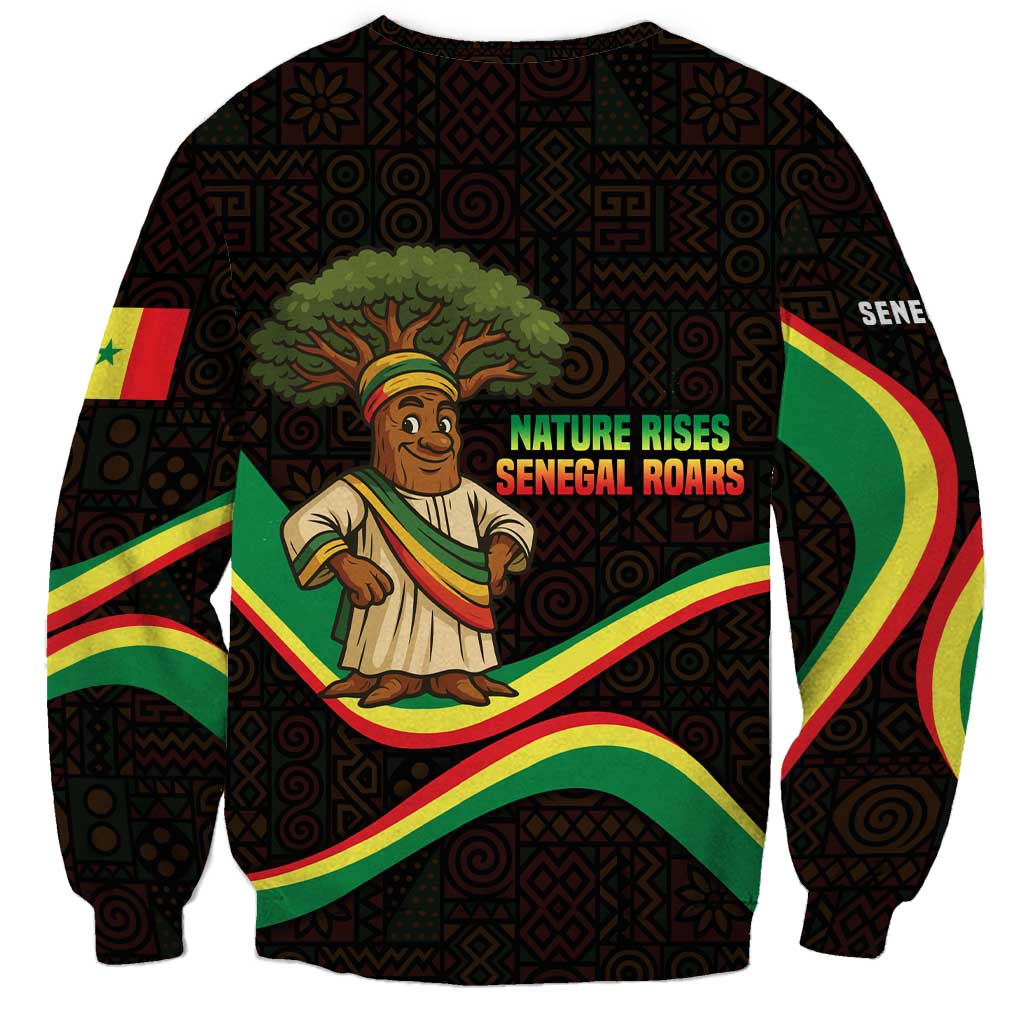 Senegal Tribal Pattern Sweatshirt Baobab Character and Red Yellow Green Flag Theme Design - Wonder Print Shop