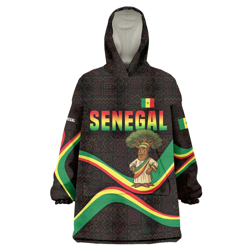 Senegal Tribal Pattern Wearable Blanket Hoodie Baobab Character and Red Yellow Green Flag Theme Design - Wonder Print Shop