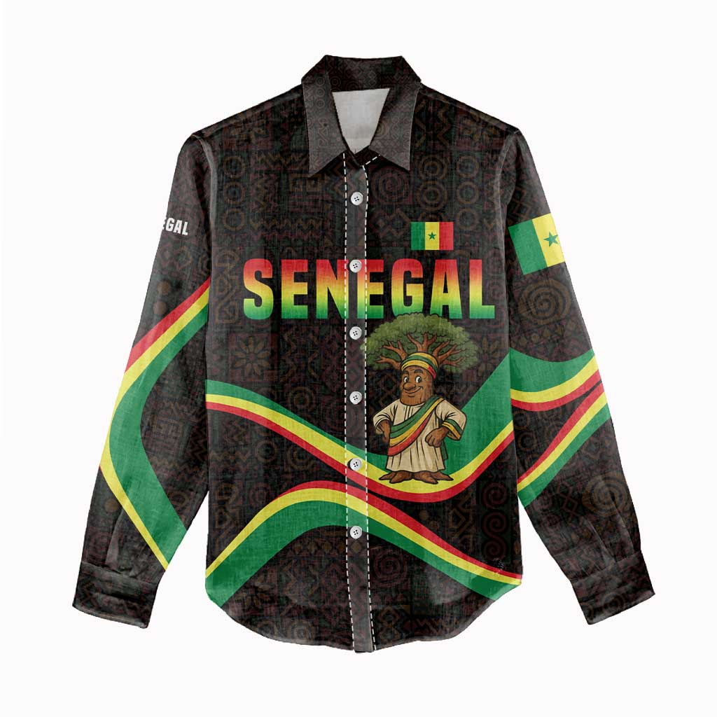 Senegal Tribal Pattern Women Casual Shirt Baobab Character and Red Yellow Green Flag Theme Design - Wonder Print Shop