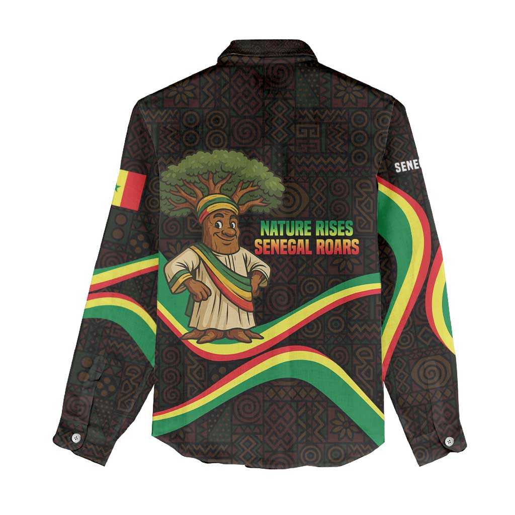 Senegal Tribal Pattern Women Casual Shirt Baobab Character and Red Yellow Green Flag Theme Design - Wonder Print Shop