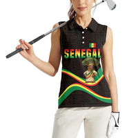 Senegal Tribal Pattern Women Sleeveless Polo Shirt Baobab Character and Red Yellow Green Flag Theme Design - Wonder Print Shop