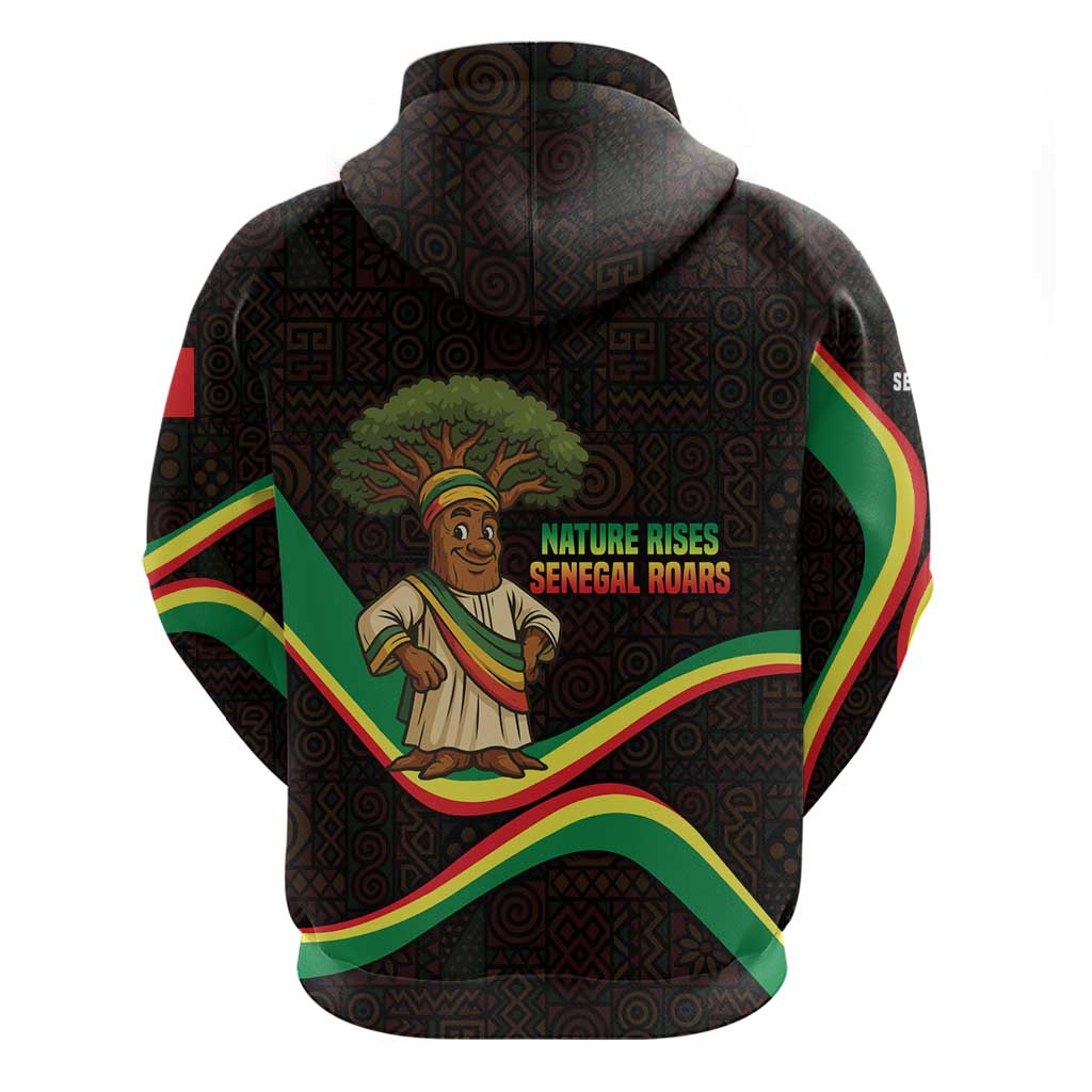 Senegal Tribal Pattern Zip Hoodie Baobab Character and Red Yellow Green Flag Theme Design - Wonder Print Shop