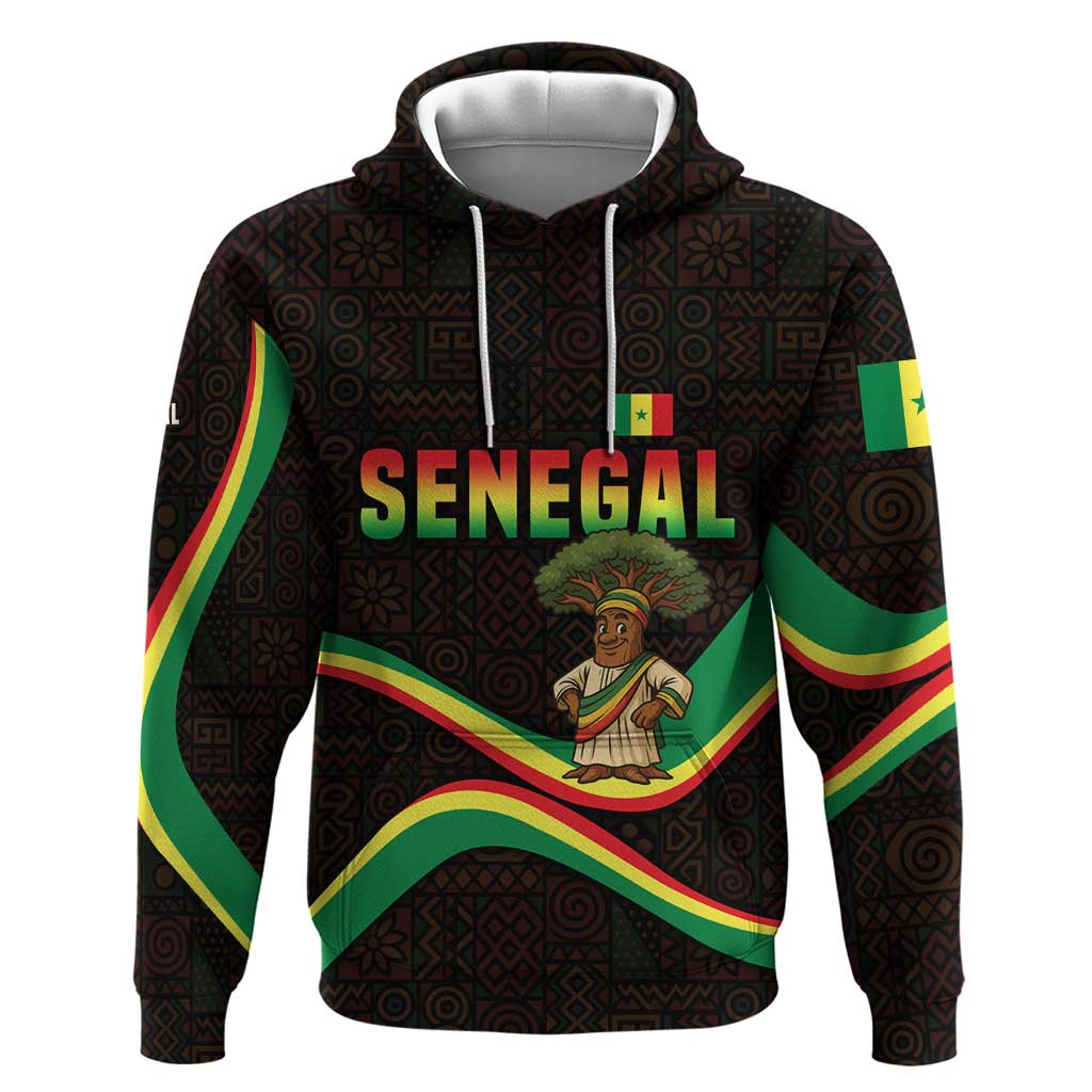 Senegal Tribal Pattern Zip Hoodie Baobab Character and Red Yellow Green Flag Theme Design - Wonder Print Shop