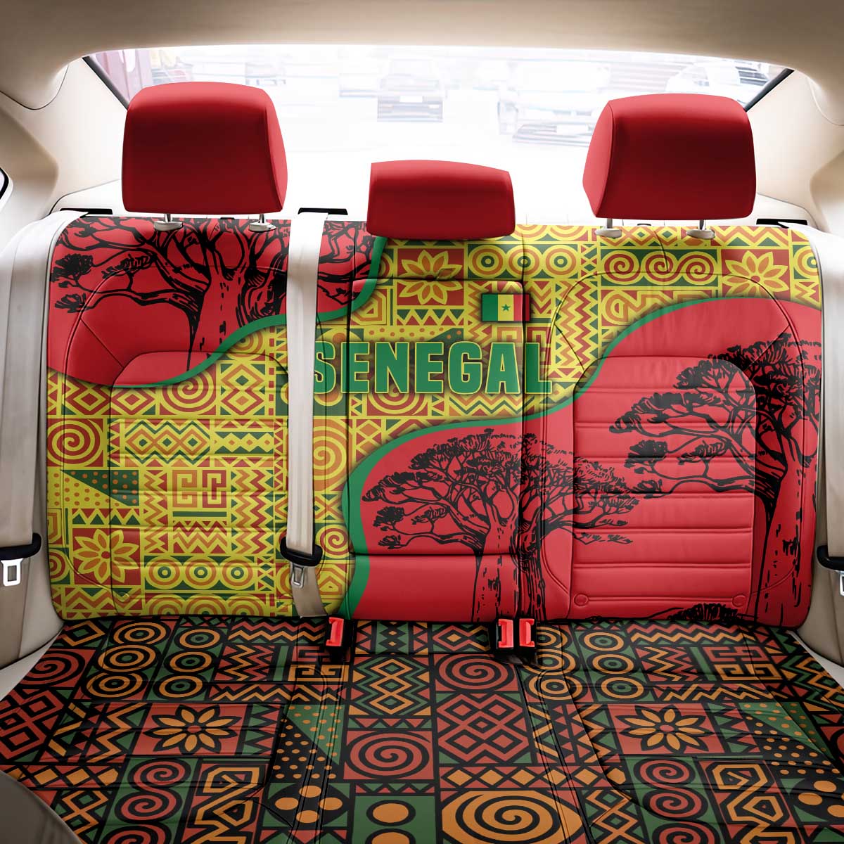 Senegal Back Car Seat Cover with Baobab Tree and African Tribal Pattern Design - Wonder Print Shop