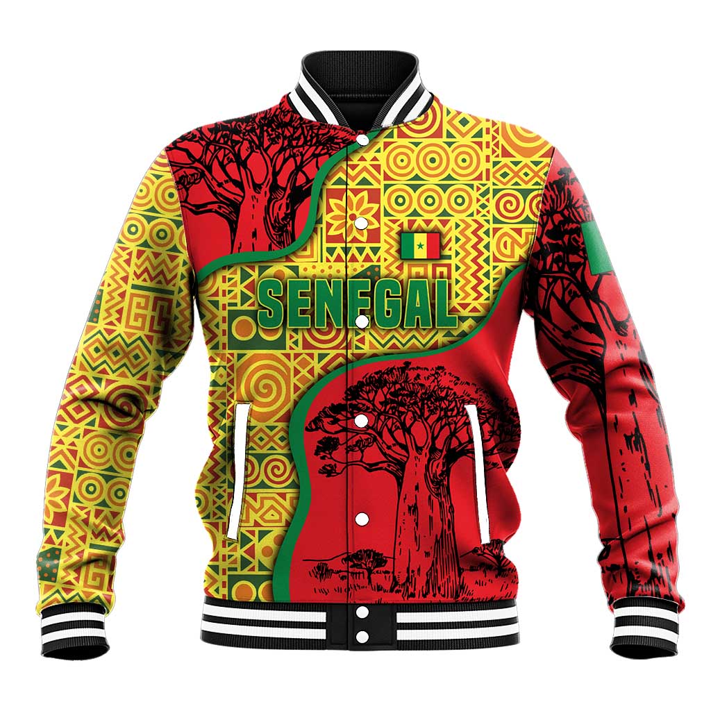 Senegal Baseball Jacket with Baobab Tree and African Tribal Pattern Design - Wonder Print Shop