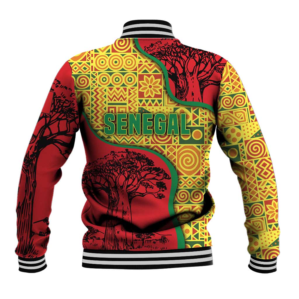 Senegal Baseball Jacket with Baobab Tree and African Tribal Pattern Design - Wonder Print Shop
