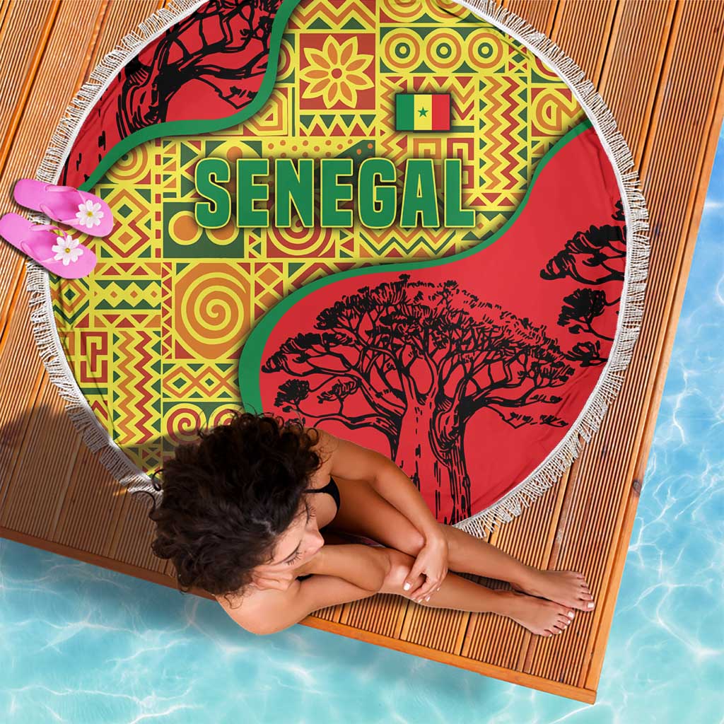Senegal Beach Blanket with Baobab Tree and African Tribal Pattern Design - Wonder Print Shop