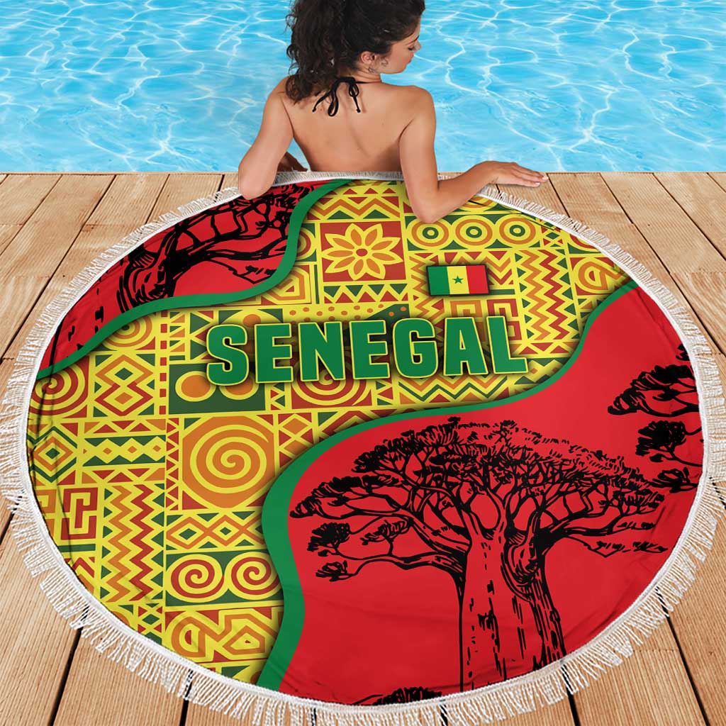 Senegal Beach Blanket with Baobab Tree and African Tribal Pattern Design - Wonder Print Shop