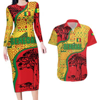 Senegal Couples Matching Long Sleeve Bodycon Dress and Hawaiian Shirt with Baobab Tree and African Tribal Pattern Design - Wonder Print Shop